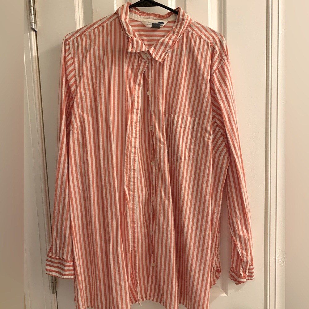 Orange stripe button down
